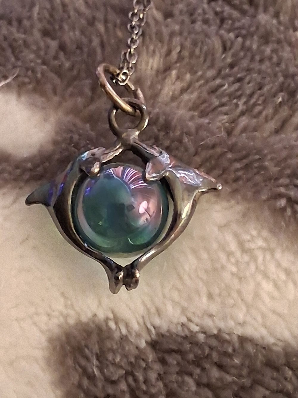 Ocean-Inspired Dolphin Pendant Necklace in Green-Blue Glass